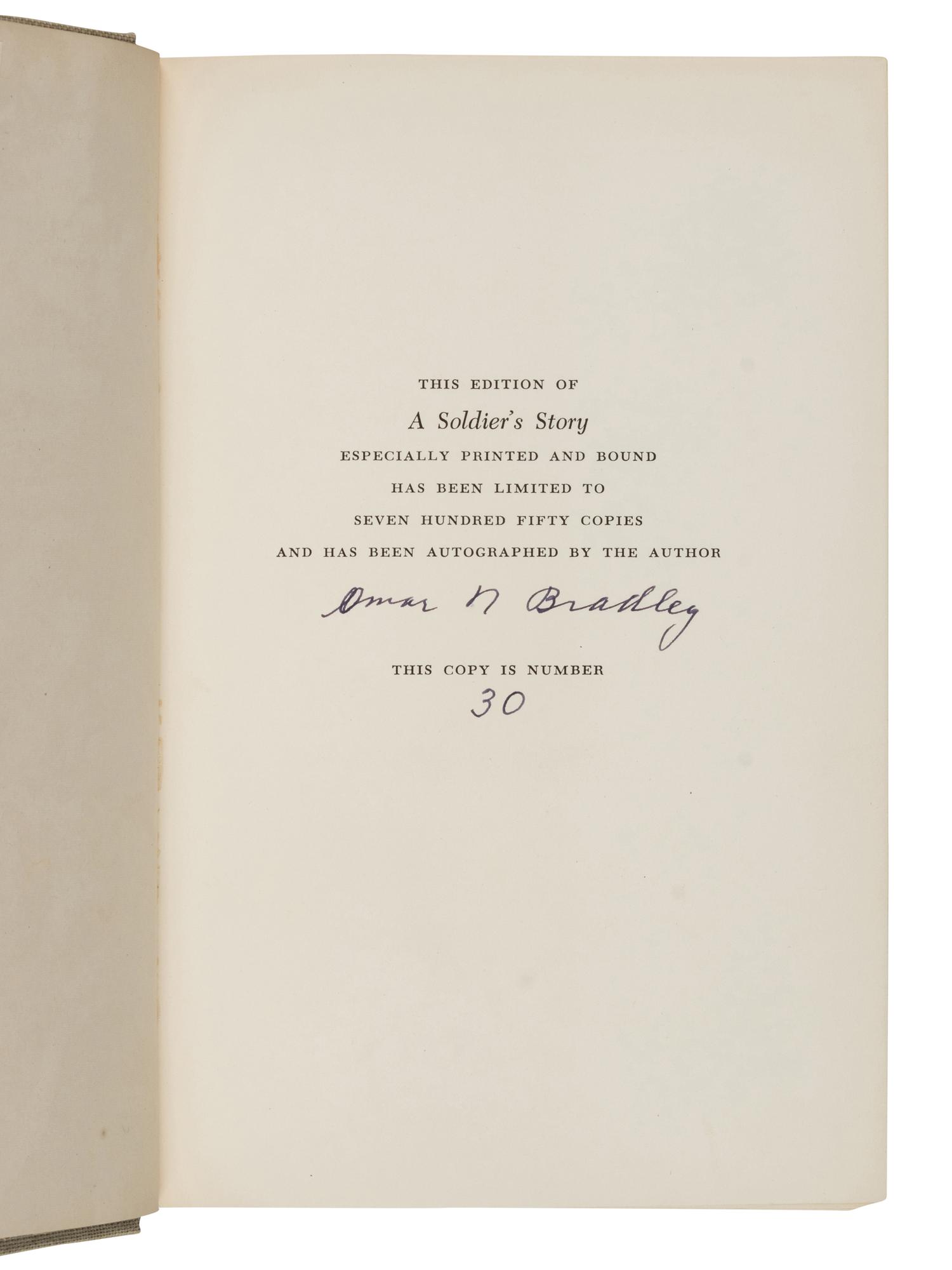 BRADLEY, Omar (1893-1981). A Soldier's Story . New York: Henry Holt and Company, 1951.