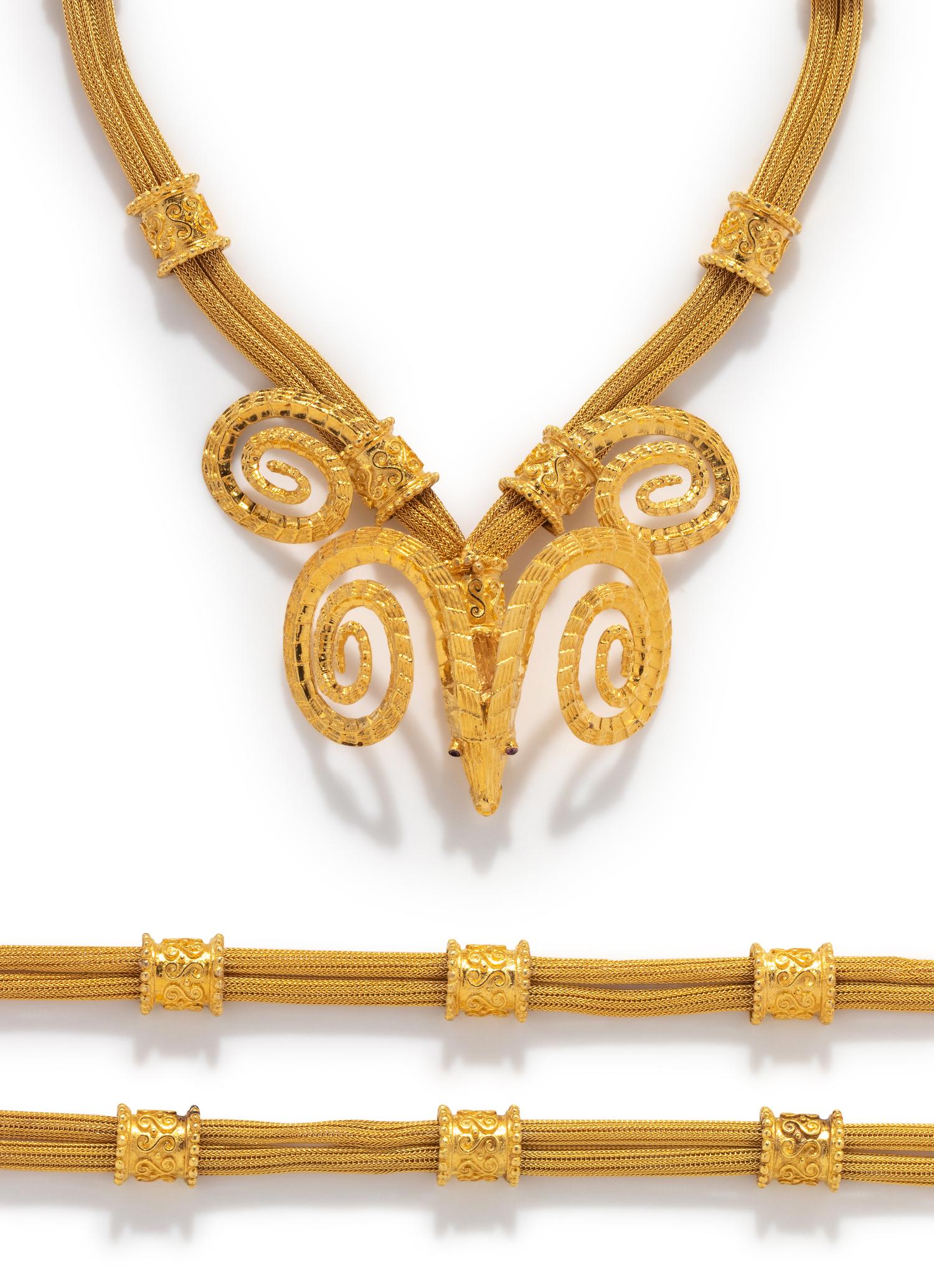 CONVERTIBLE YELLOW GOLD RAMS HEAD NECKLACE