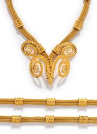 CONVERTIBLE YELLOW GOLD RAMS HEAD NECKLACE