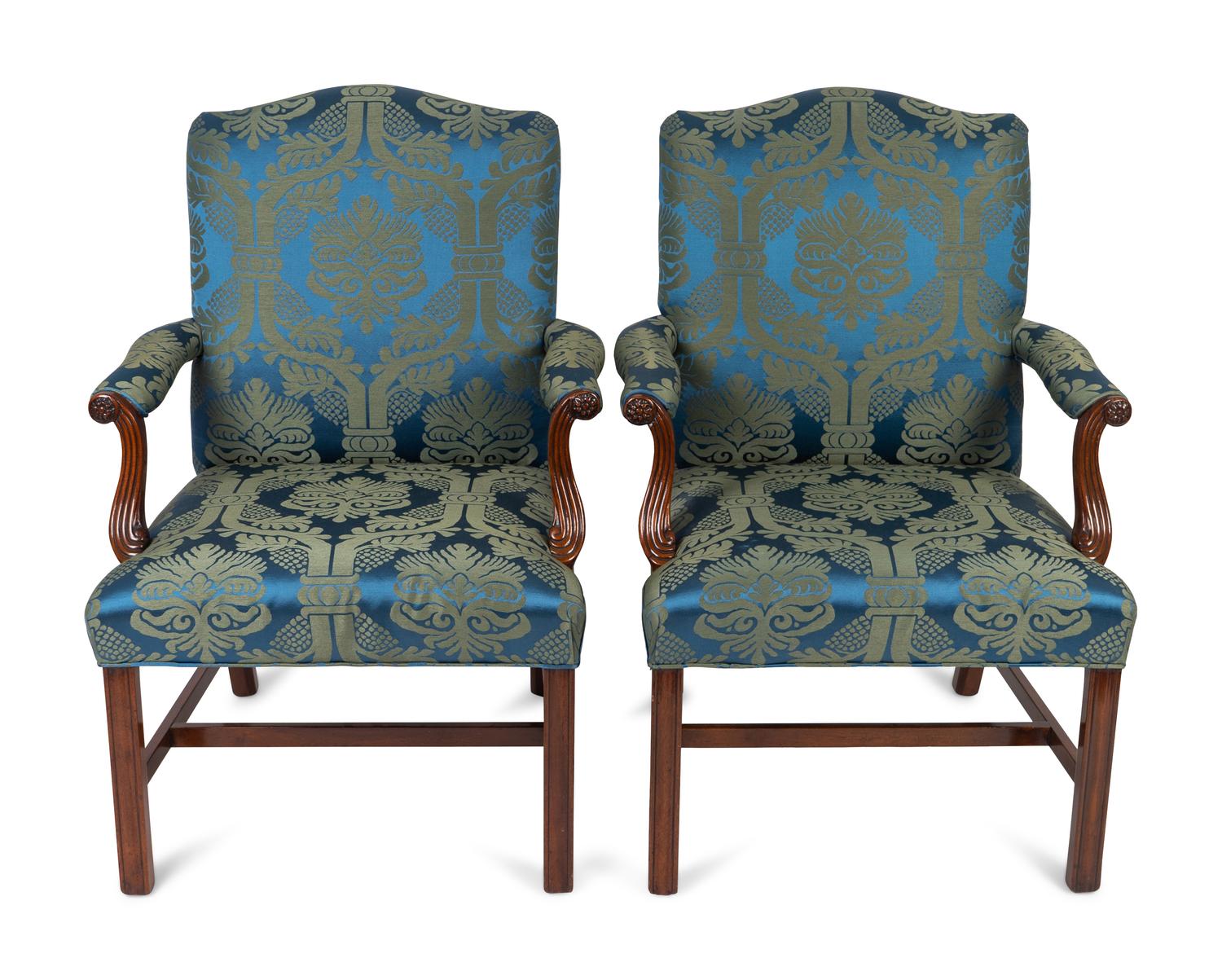 A Pair of Georgian Revival Mahogany Open Armchairs — 19TH CENTURY