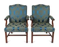 A Pair of Georgian Revival Mahogany Open Armchairs — 19TH CENTURY