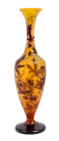 Emile Galle, (French, 1846-1904), a cameo glass vase, with vine and berry decoration