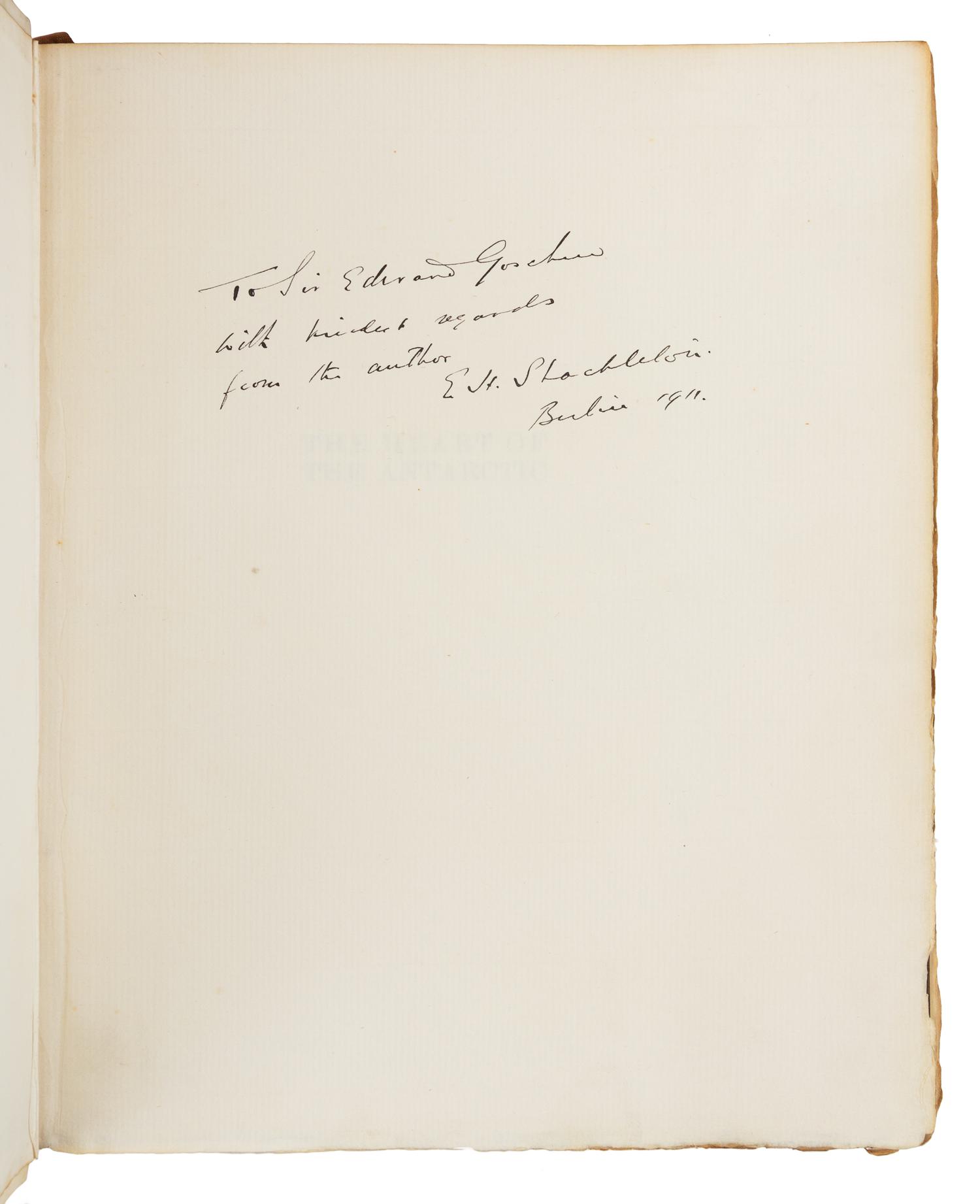 SHACKLETON, Ernest Henry, Sir. The Heart of the Antarctic.--The Antarctic Book. London, 1909. PRESENTATION COPY, LIMITED EDITION.