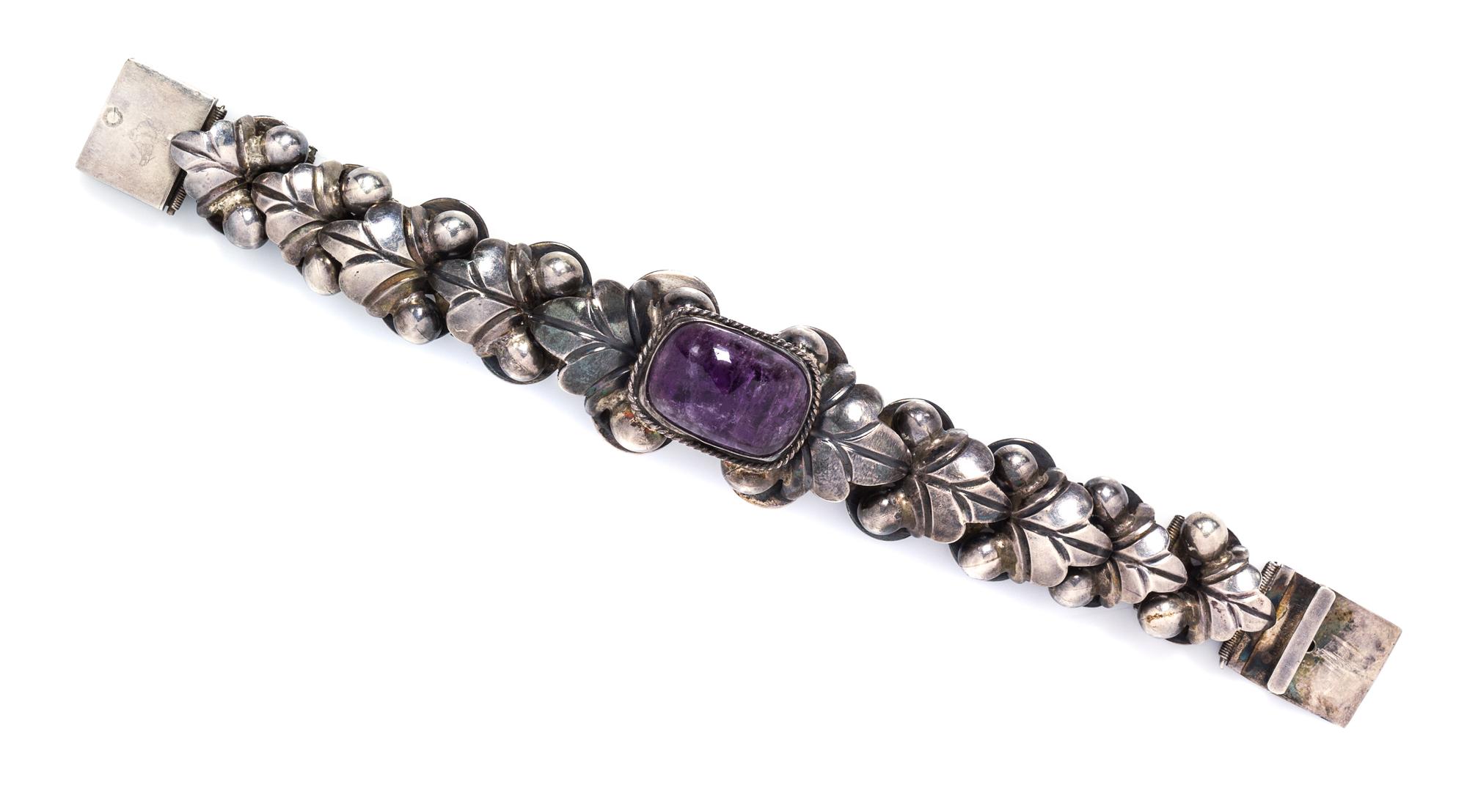 A Sterling Silver and Amethyst Bracelet, Taxco, 39.60 dwts