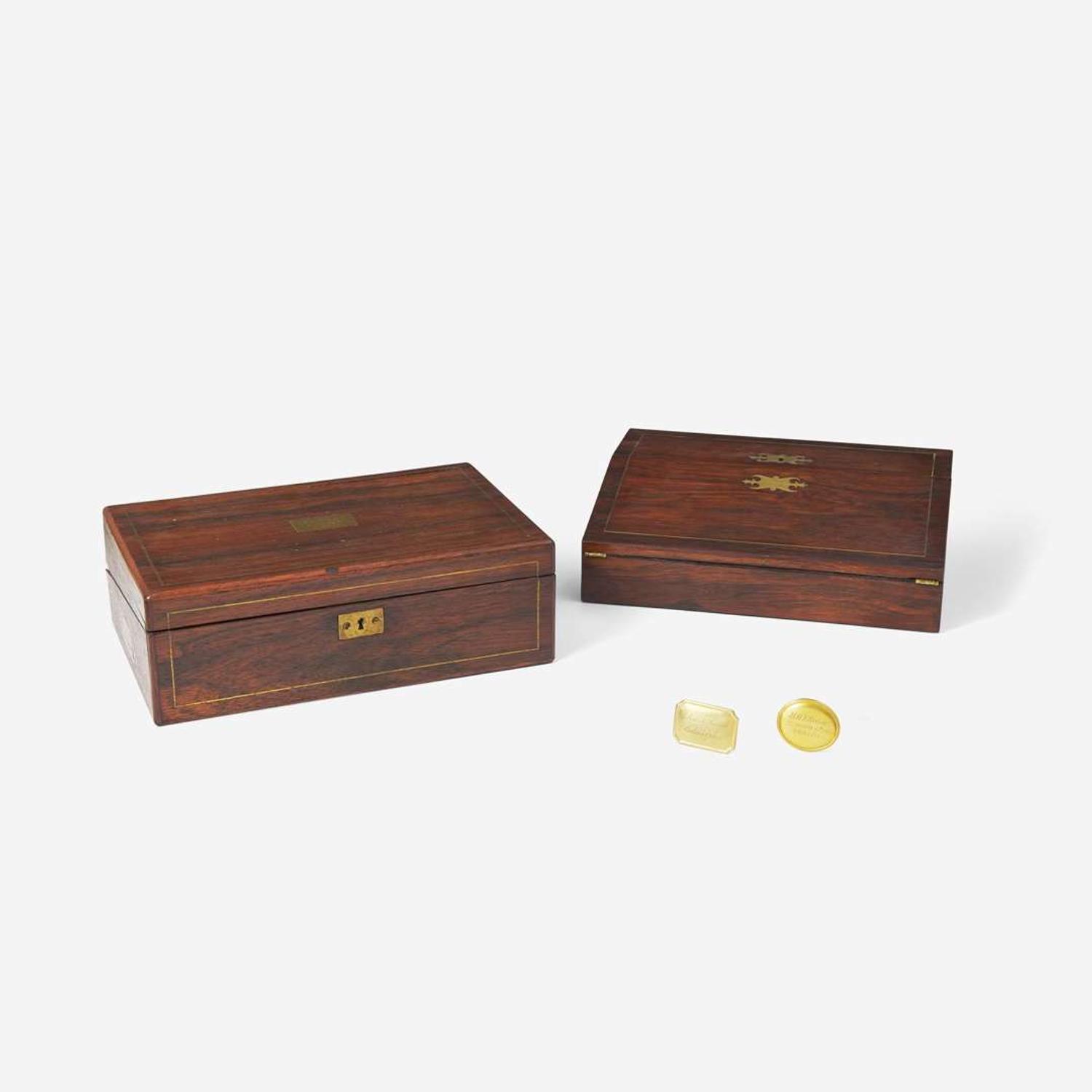 Two rosewood lap desks and two brass buckles of Philadelphia interest first half 19th century