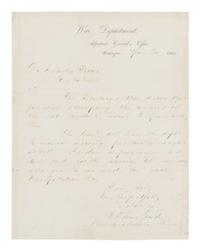 [LINCOLN'S FUNERAL]. TOWNSEND, Edward Davis (1817-1893). Autograph letter, signed ("E.D. Townsend"), to Dr. Charles Brown, Washington, D.C., 20 April 1865.