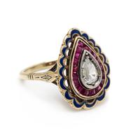 ANTIQUE, DIAMOND, RUBY AND ENAMEL RING