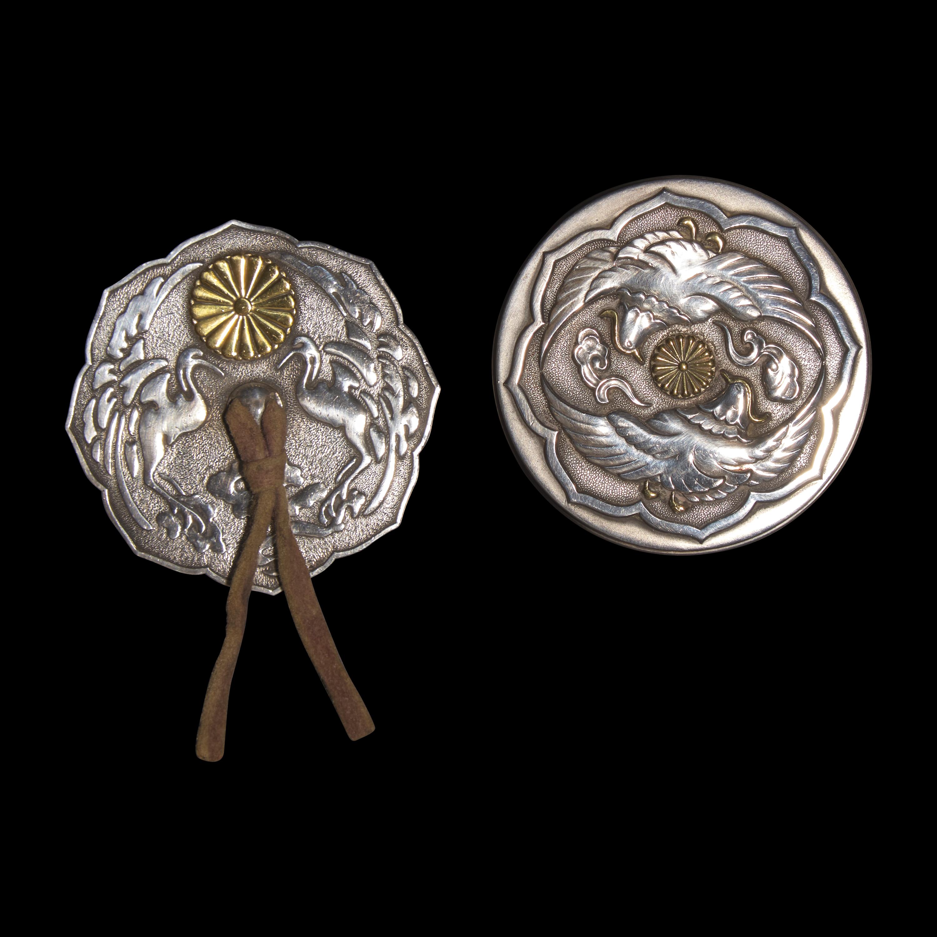 A Japanese Silver Imperial Presentation Bonbonniere, and a Similar Bonbonniere Cover, Meiji Period — 日本明治時代 御製唐鏡式銀糖果盒及盒蓋一枚