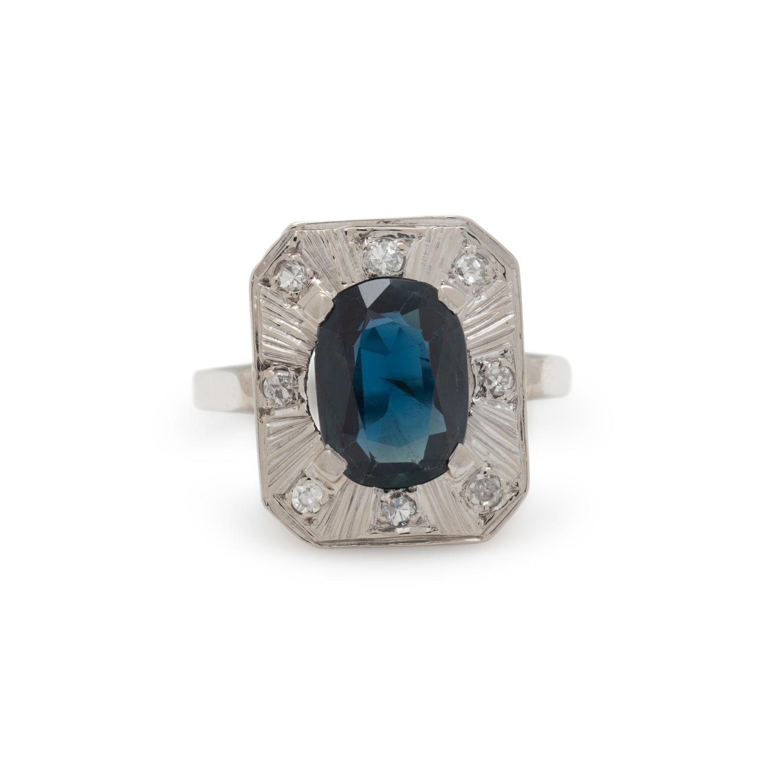 SAPPHIRE, DIAMOND, AND WHITE GOLD RING