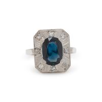 SAPPHIRE, DIAMOND, AND WHITE GOLD RING