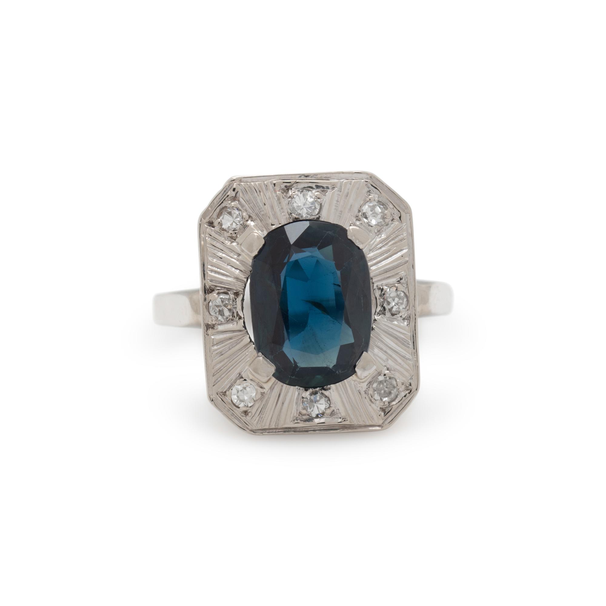 SAPPHIRE, DIAMOND, AND WHITE GOLD RING