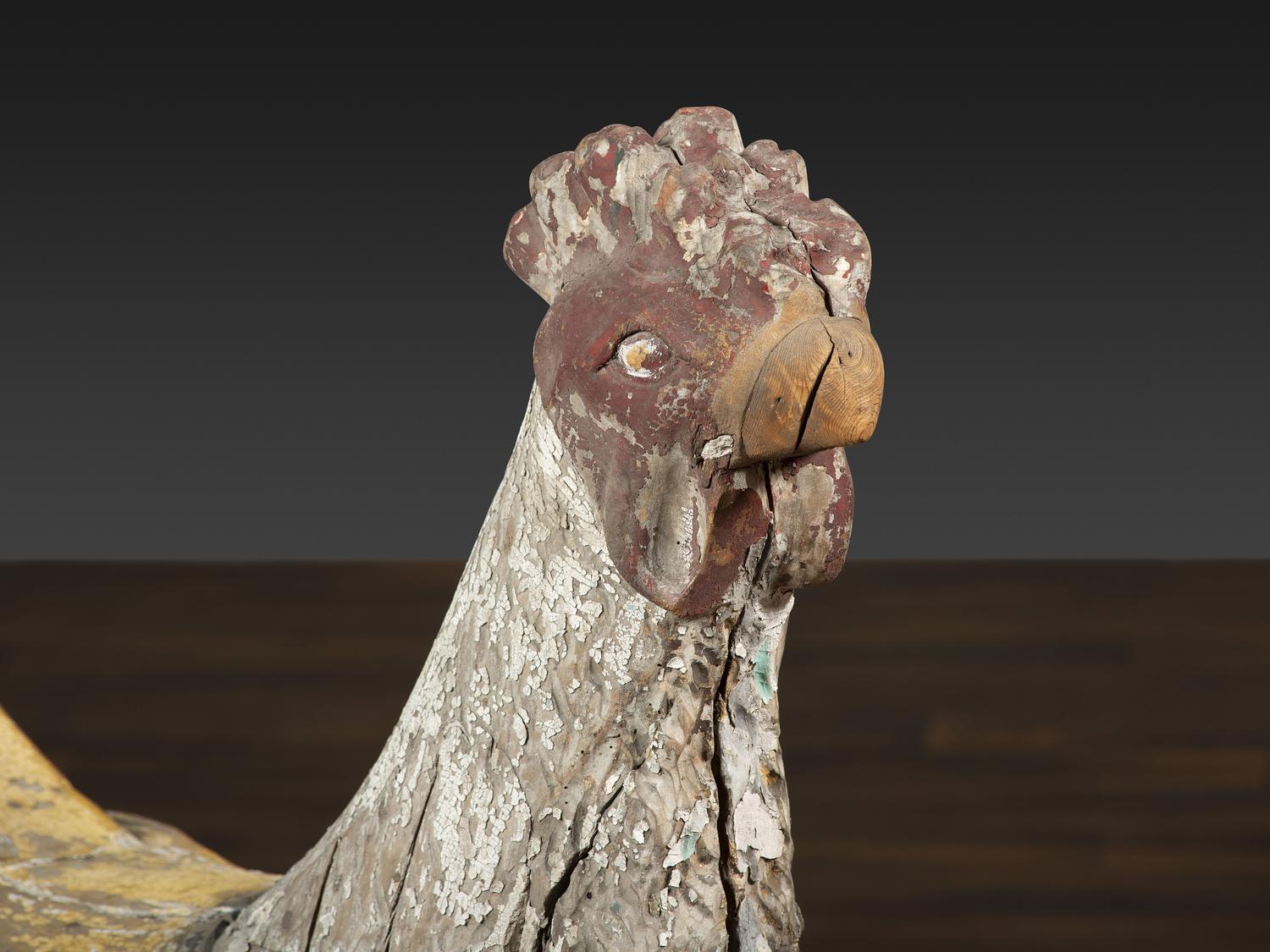 A Carved and Painted Wood Rooster Carousel Figure