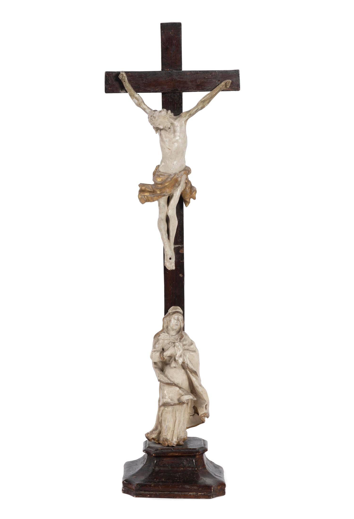 A Continental Painted and Parcel Gilt Crucifix