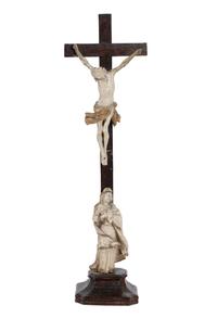 A Continental Painted and Parcel Gilt Crucifix