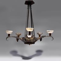 Michel Zadounaïsky (French/Russian, 1903-1983) — French Art Deco Five-Arm Chandelier, c. 1925