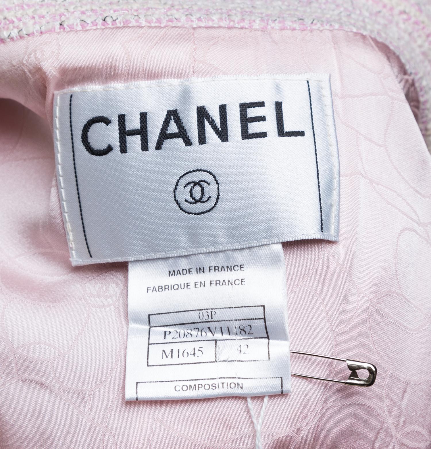 A Chanel Pink and White Tweed Jacket, Size 42.