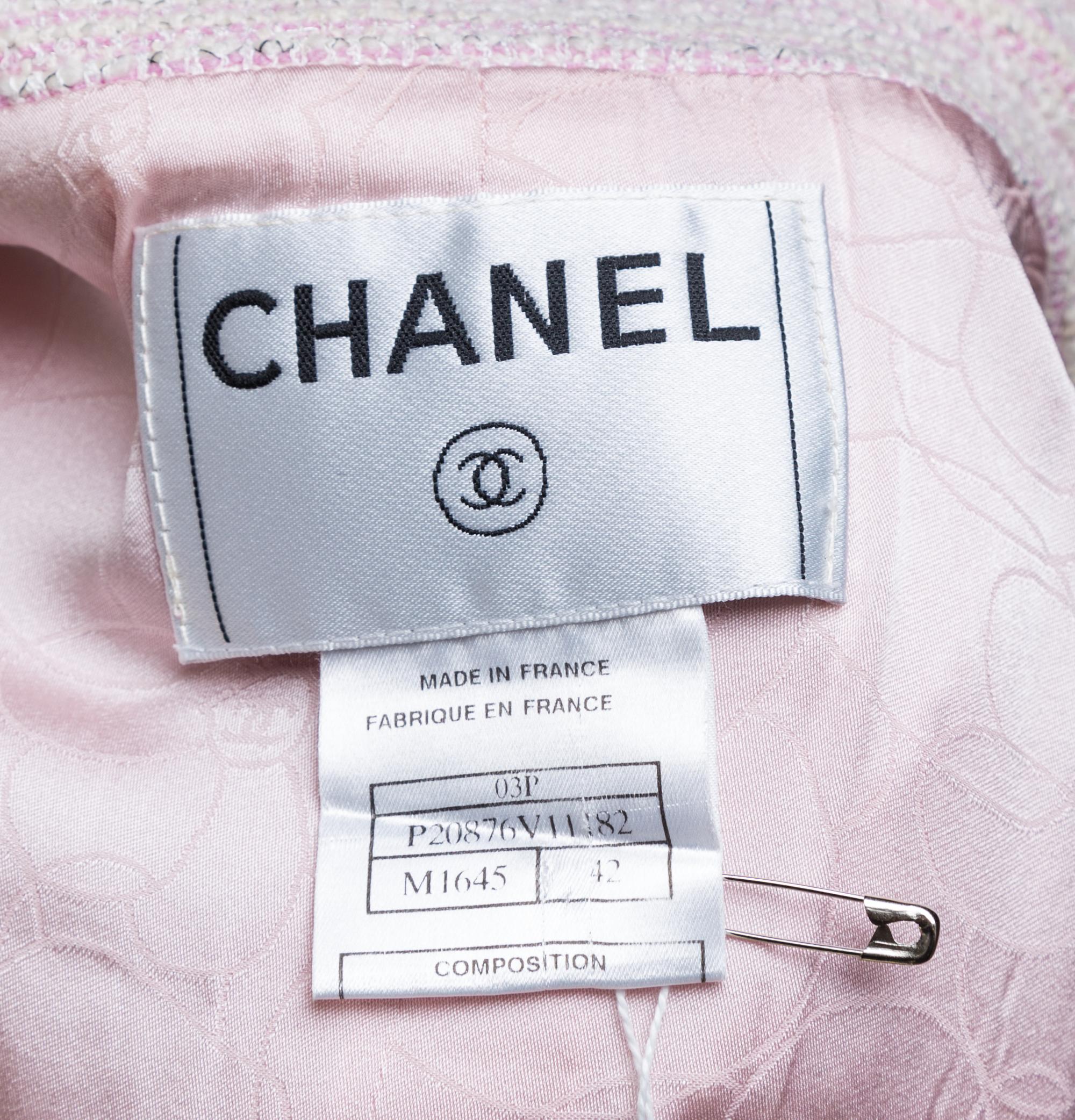 A Chanel Pink and White Tweed Jacket, Size 42.