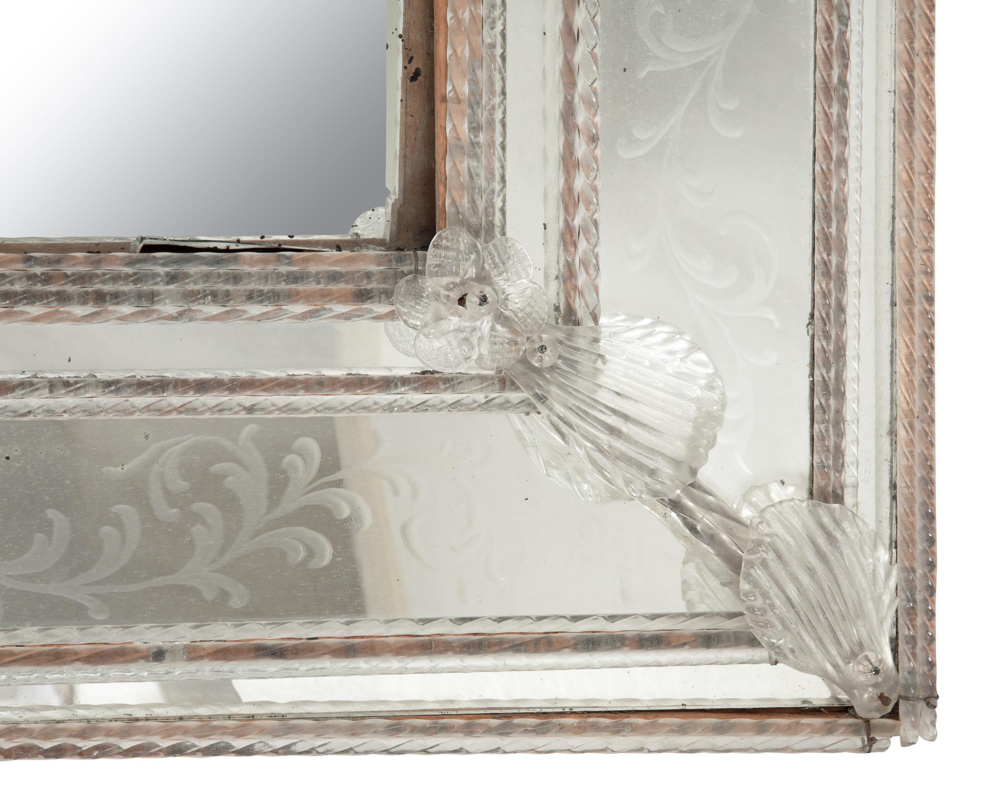 A Venetian Etched Glass Mirror with Cartouche-Form Crest