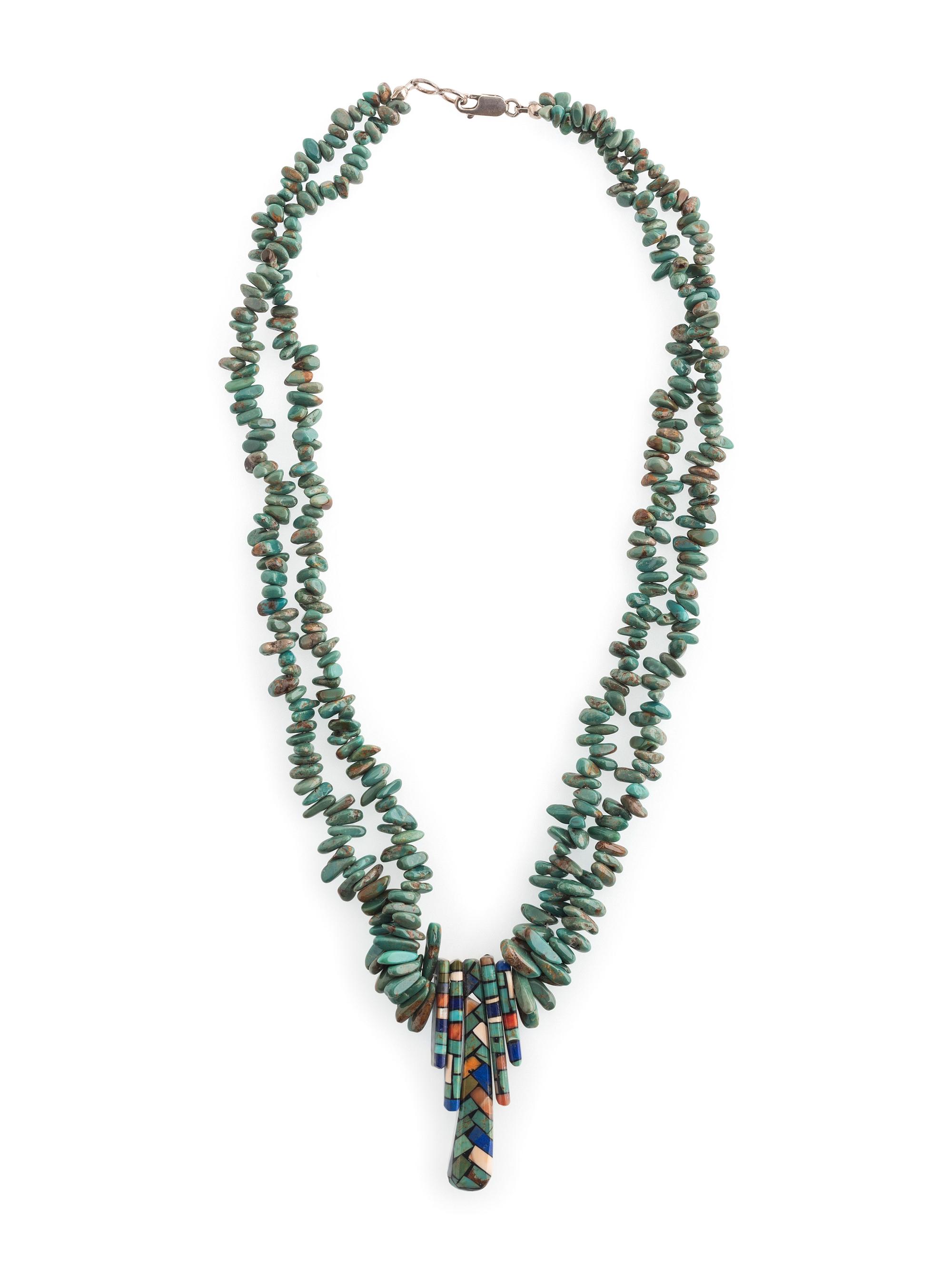 Double-strand Turquoise Nugget Necklace, with Graduated Mosaic Inlay Pendants