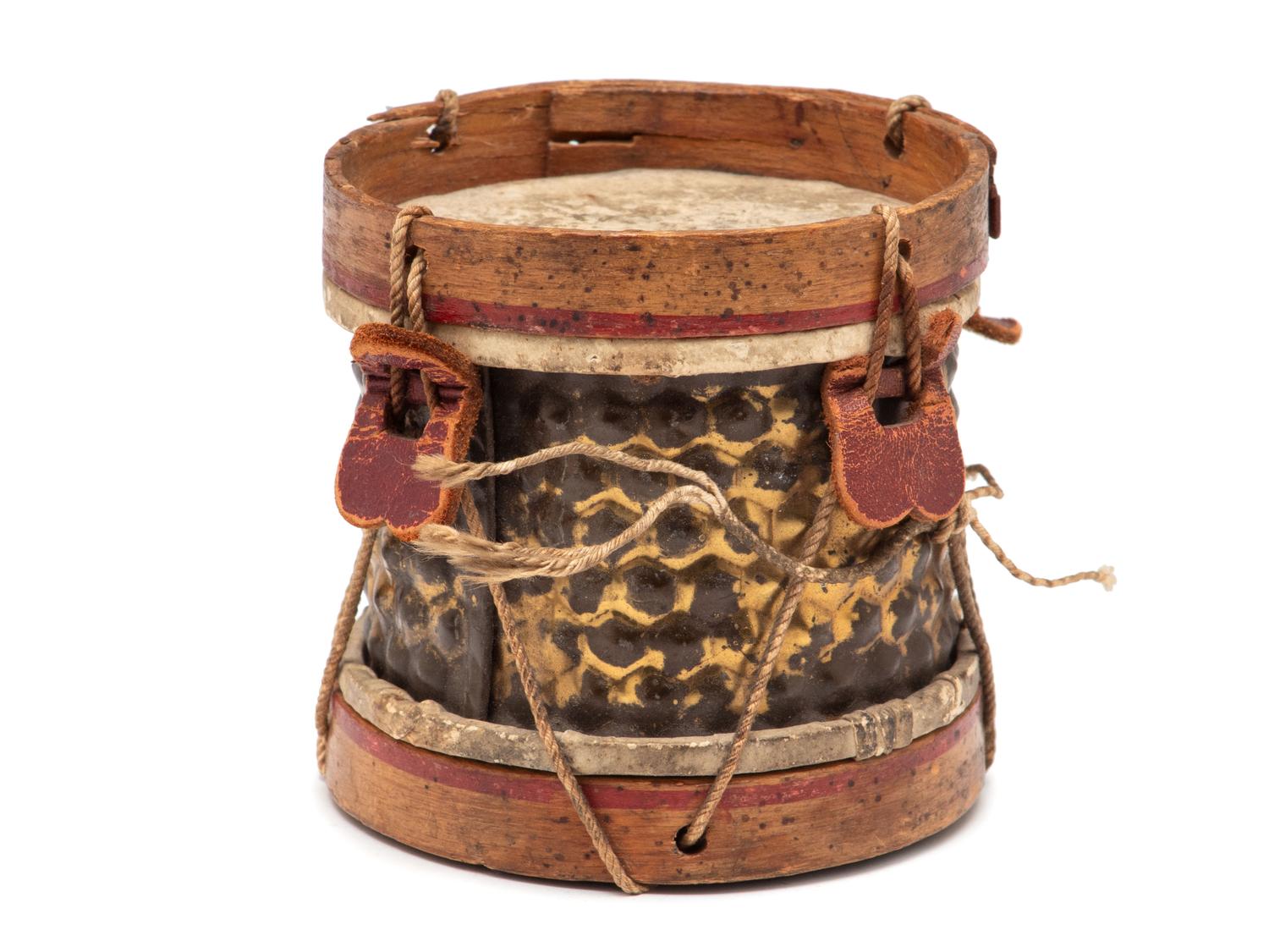 A Miniature Metal Mounted Snare Drum