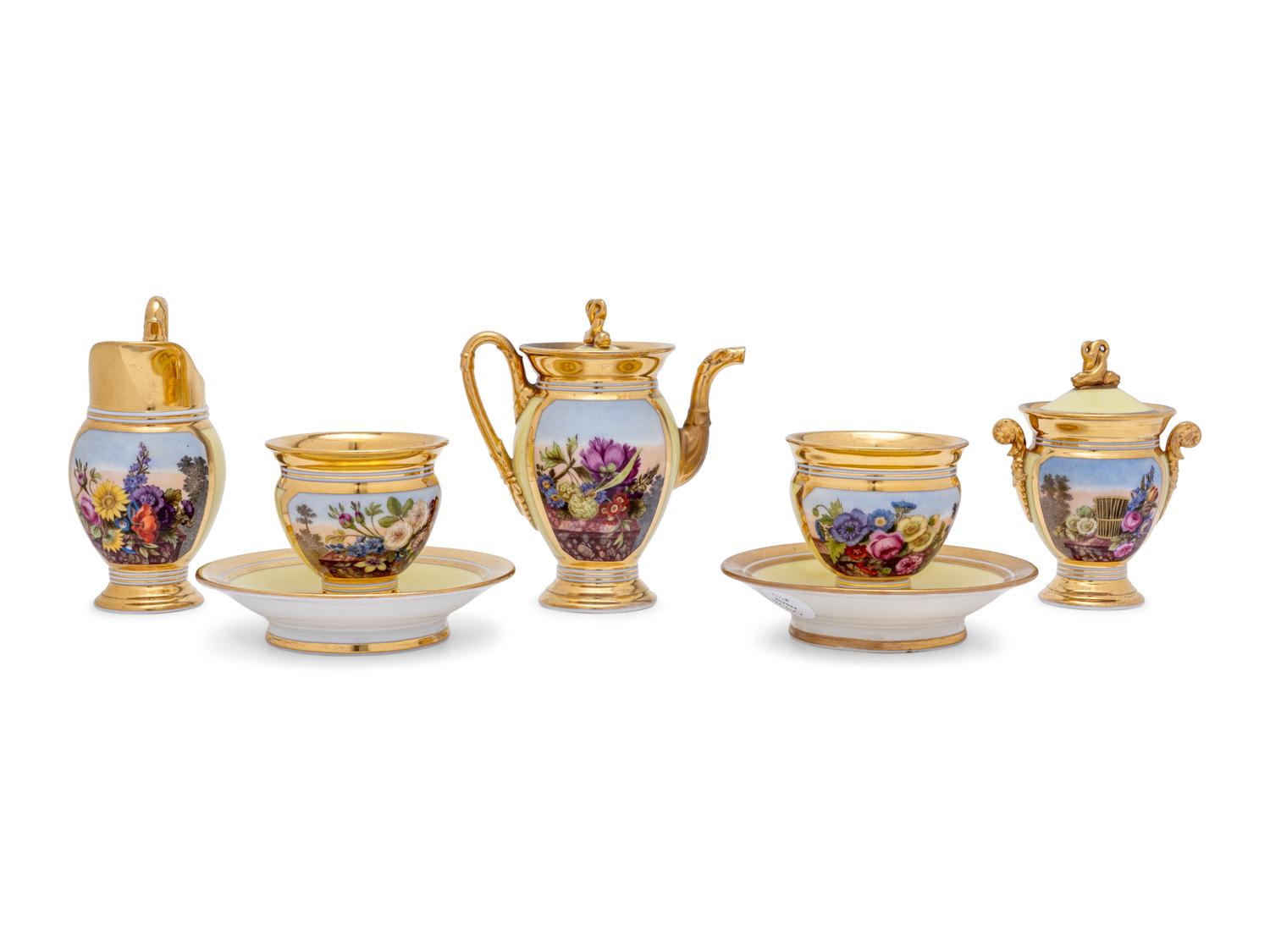 A Paris Porcelain Pale Yellow-Ground Seven-Piece Tea Service