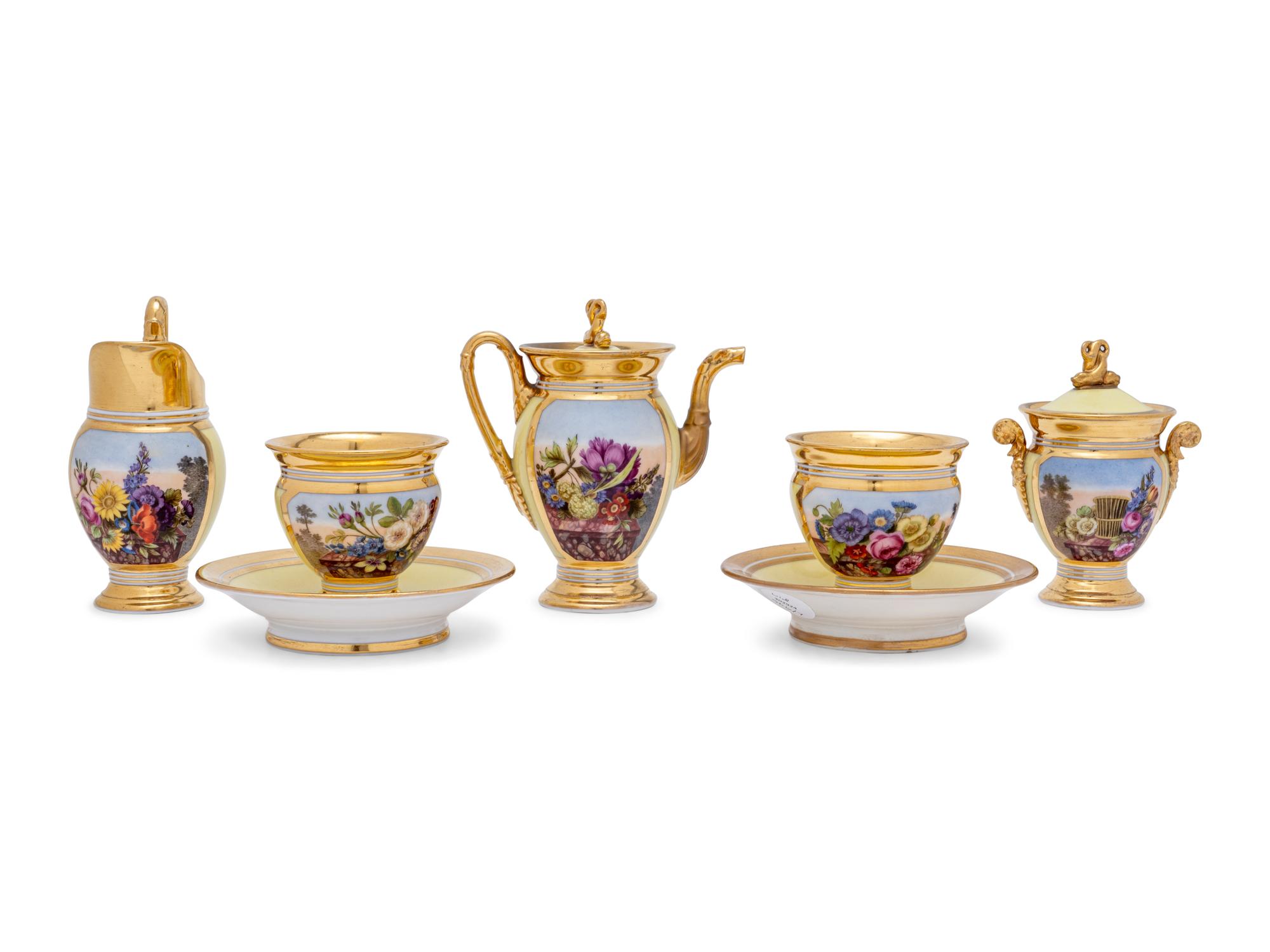 A Paris Porcelain Pale Yellow-Ground Seven-Piece Tea Service