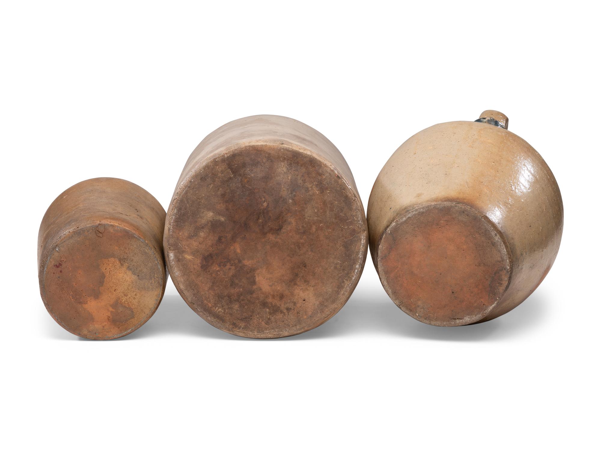 Three Chauncey Tupper Cobalt Decorated Stoneware Jugs