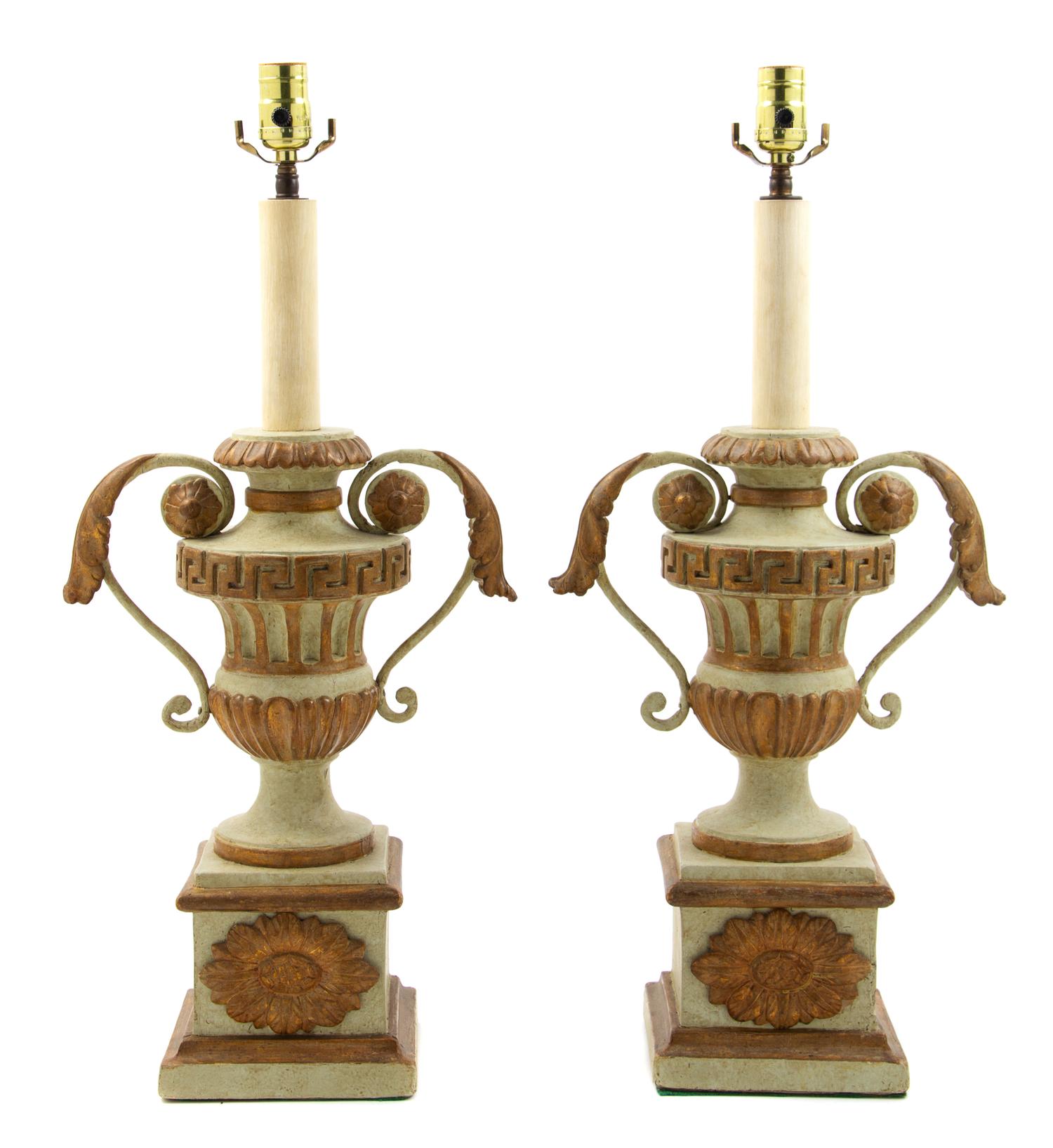 A Pair of Italian Painted and Gilt Finials Height 33 1/2 inches. — 20TH CENTURY