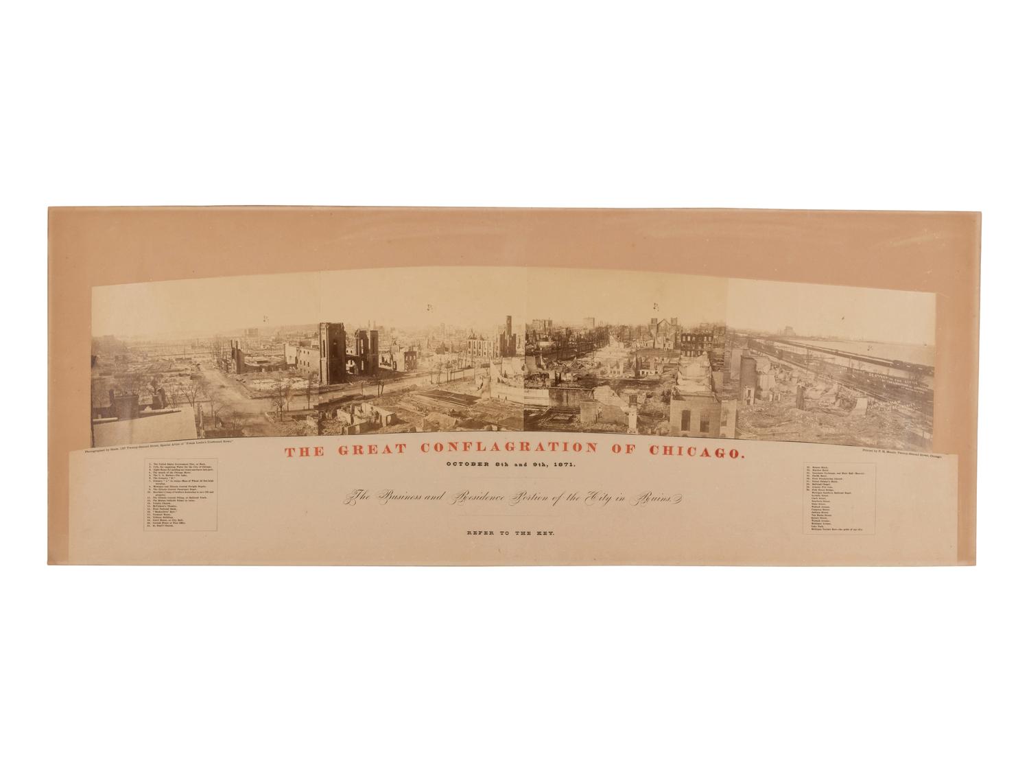 [MAPS & VIEWS]. SHAW, William, photographer. The Great Conflagration of Chicago. October 8th and 9th, 1871 . Chicago, 1871.