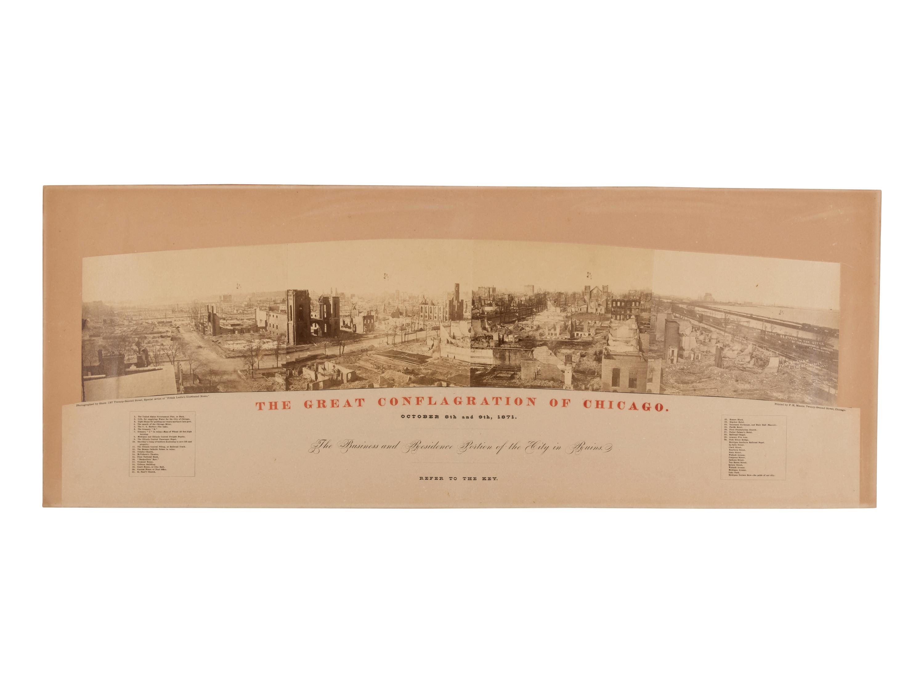 [MAPS & VIEWS]. SHAW, William, photographer. The Great Conflagration of Chicago. October 8th and 9th, 1871 . Chicago, 1871.
