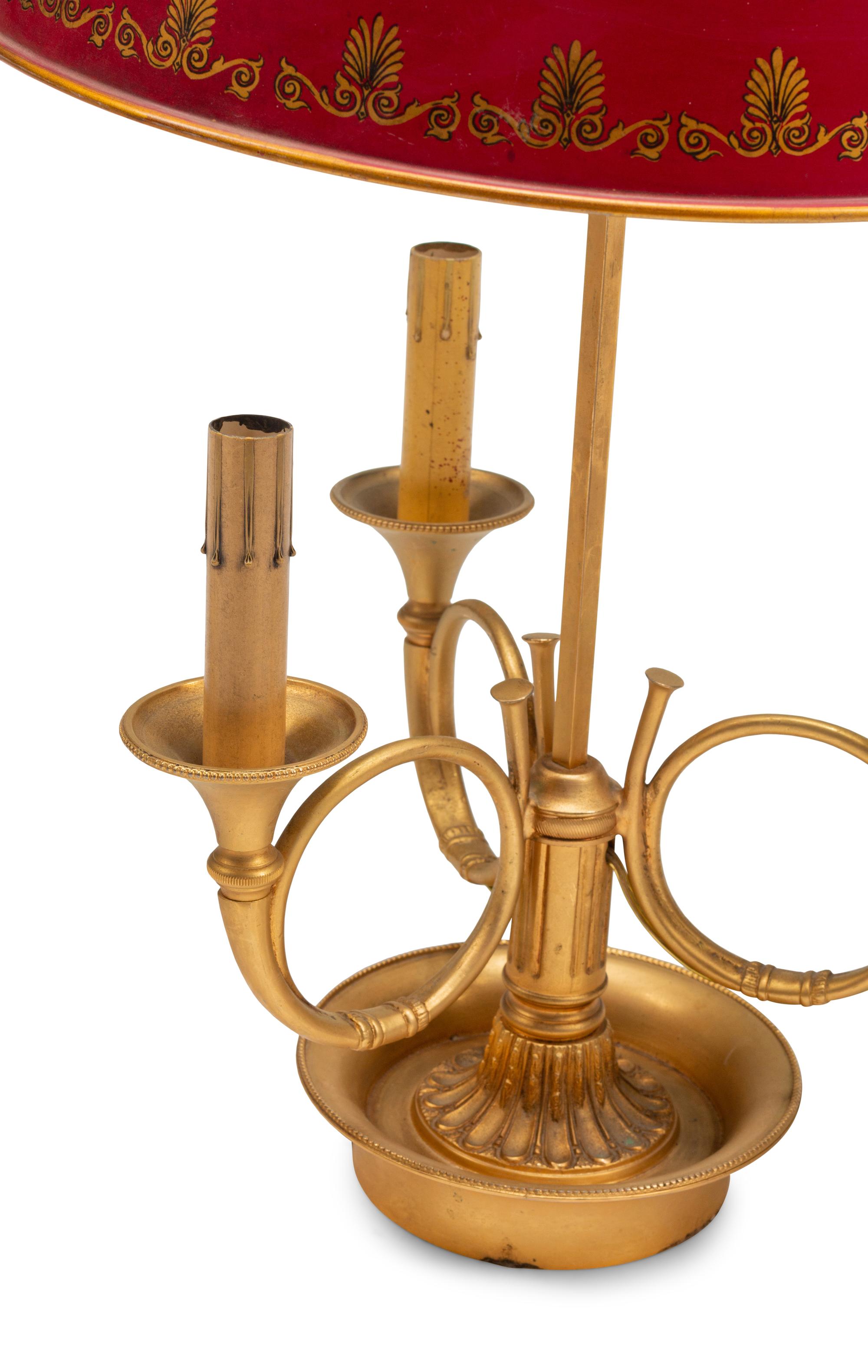 Three Gilt Metal Bouillotte Lamps with Tôle Shades