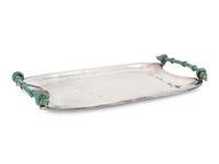 An Emilia Castillo Silver-Plate and Turquoise Mounted Serving Tray