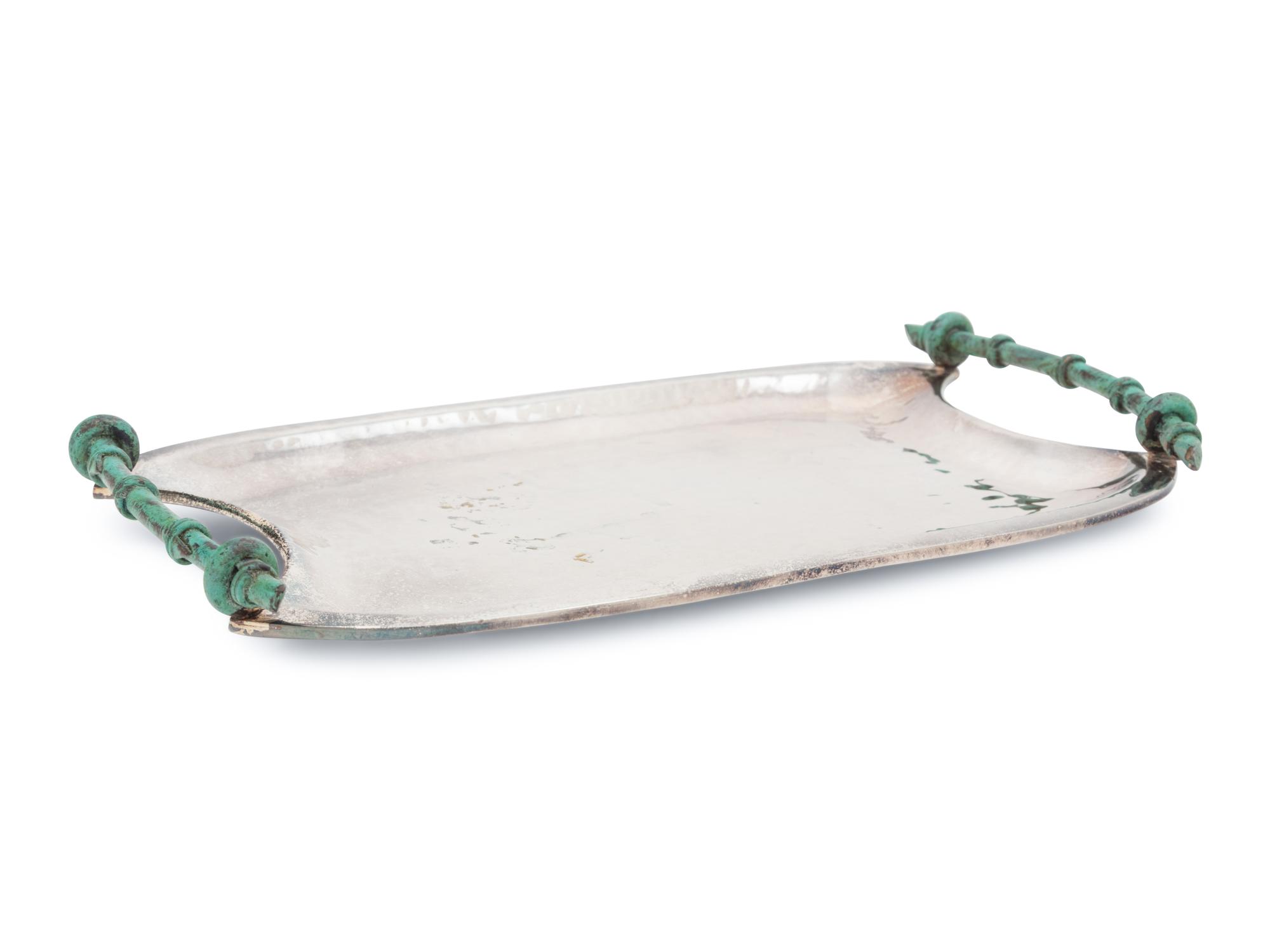 An Emilia Castillo Silver-Plate and Turquoise Mounted Serving Tray