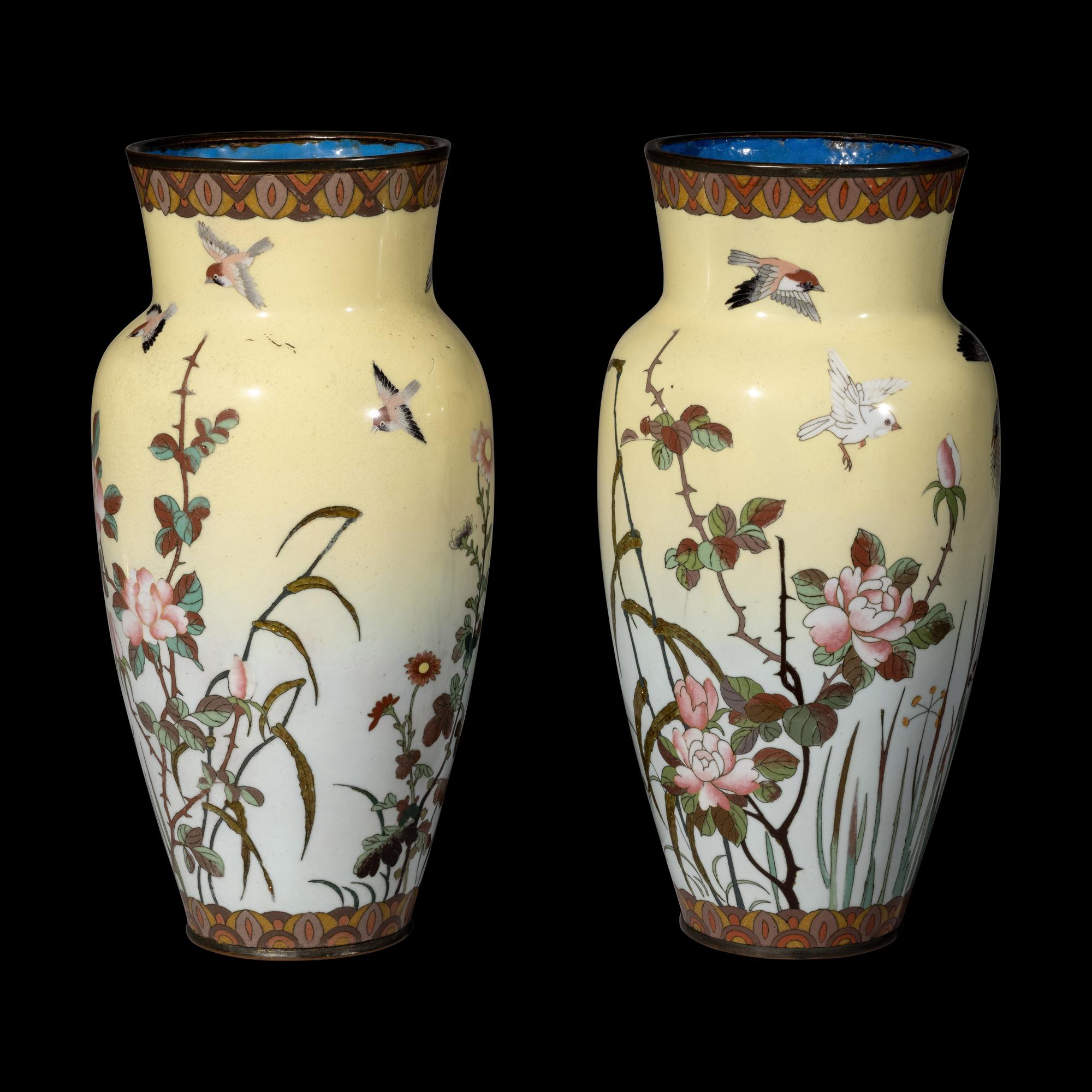 A Pair of Japanese Cloisonné Enamel Vases