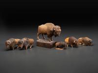 Six Canadian Folk Art Carved Bison