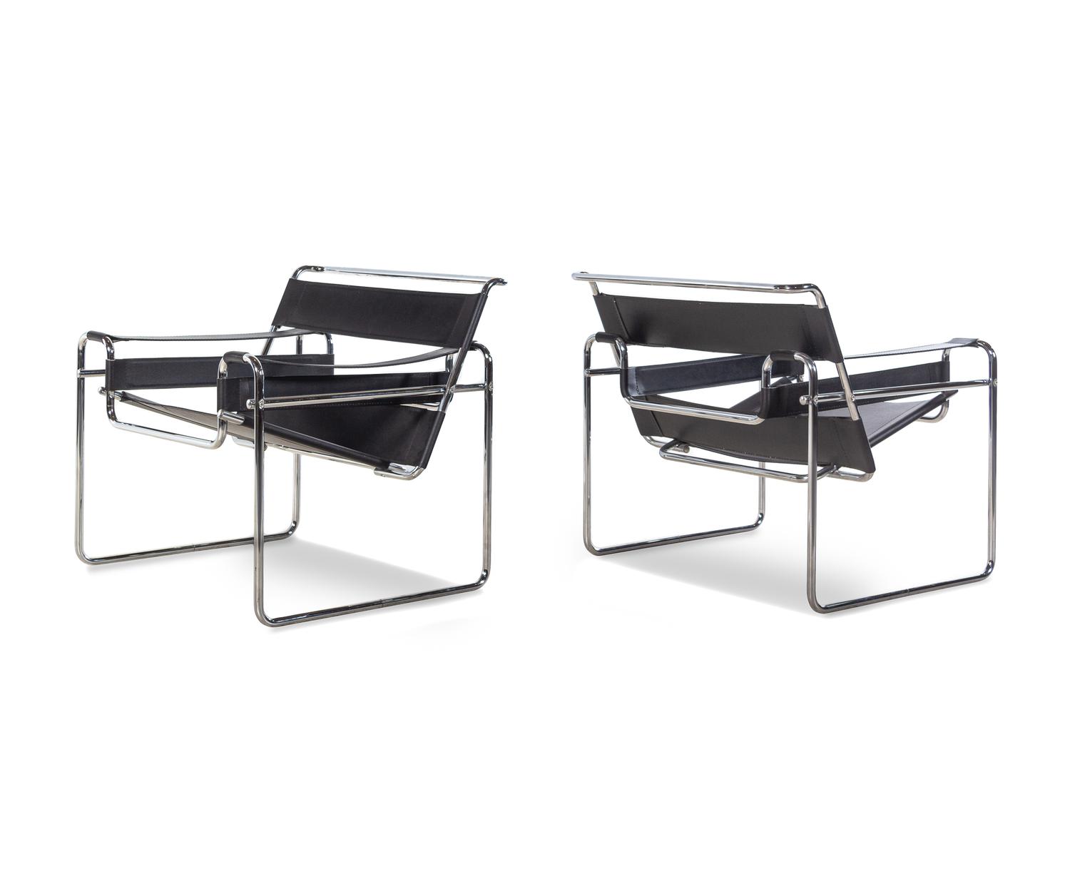A Pair of Italian Chrome and Faux Leather "Wassily" Chairs