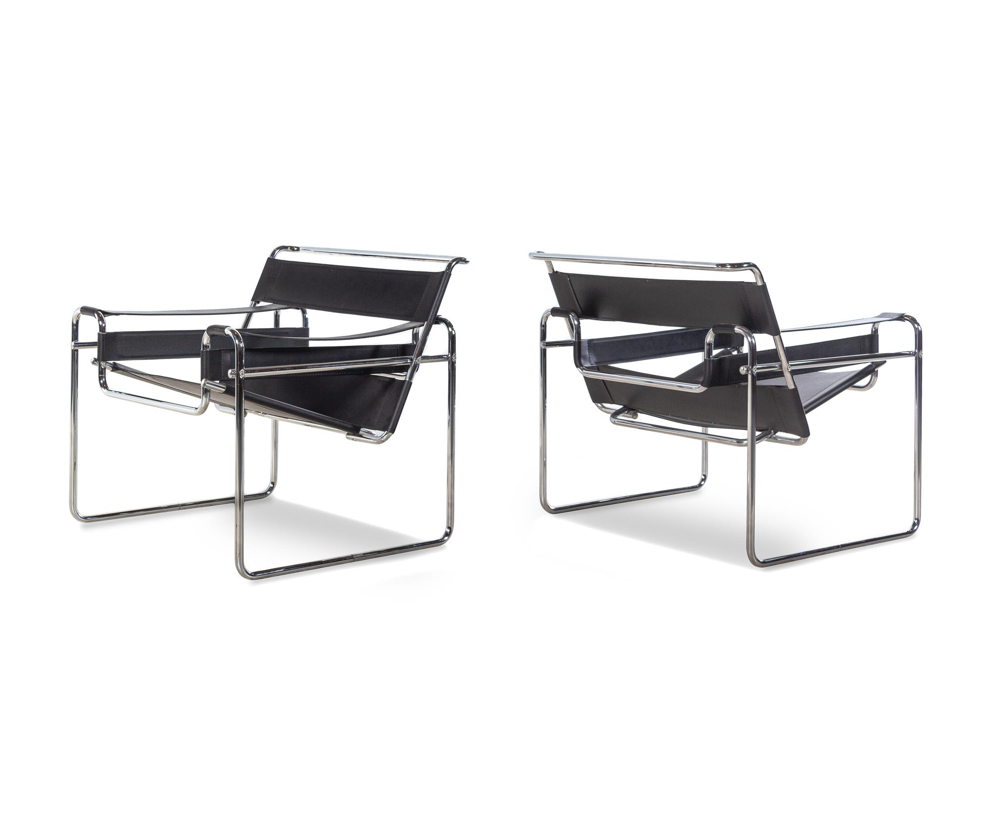 A Pair of Italian Chrome and Faux Leather "Wassily" Chairs