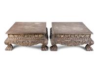 A Pair of Indian Silvered Metal-Sheathed Footstools