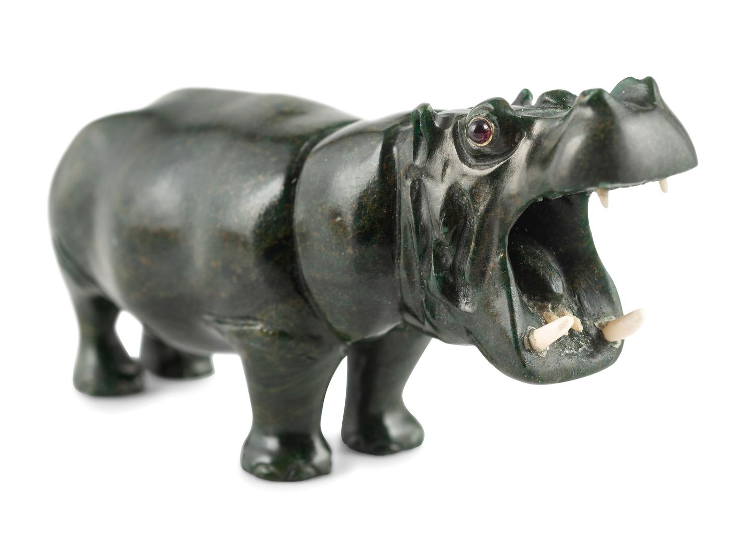 A Russian Carved Hardstone Hippopotamus