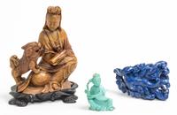 A Group of Three Hardstone Carvings Height of tallest 5 3/8 inches.