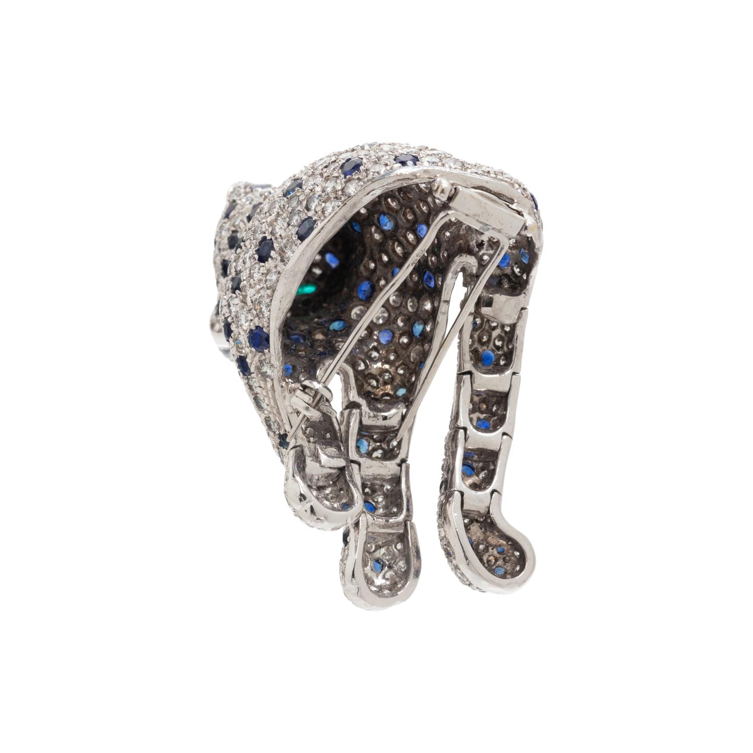 PLATINUM, DIAMOND, SAPPHIRE, AND EMERALD LEOPARD PIN