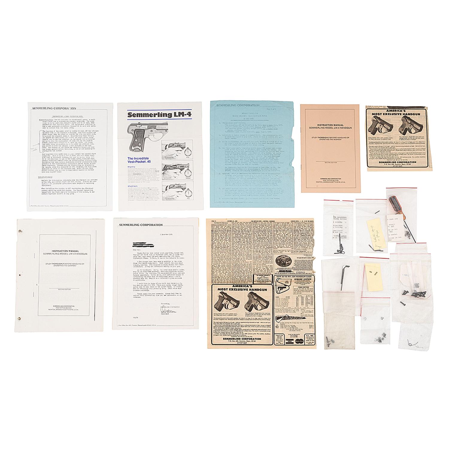 Semmerling Archive Including Holsters, Magazines, Spare Parts, Grips, and Advertising