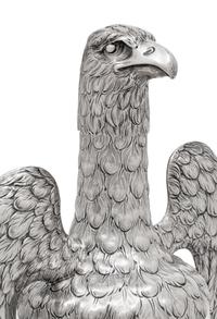 A German Silver-Mounted Glass Eagle-Form Decanter