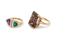 COLLECTION OF GOLD AND MULTIGEM RINGS