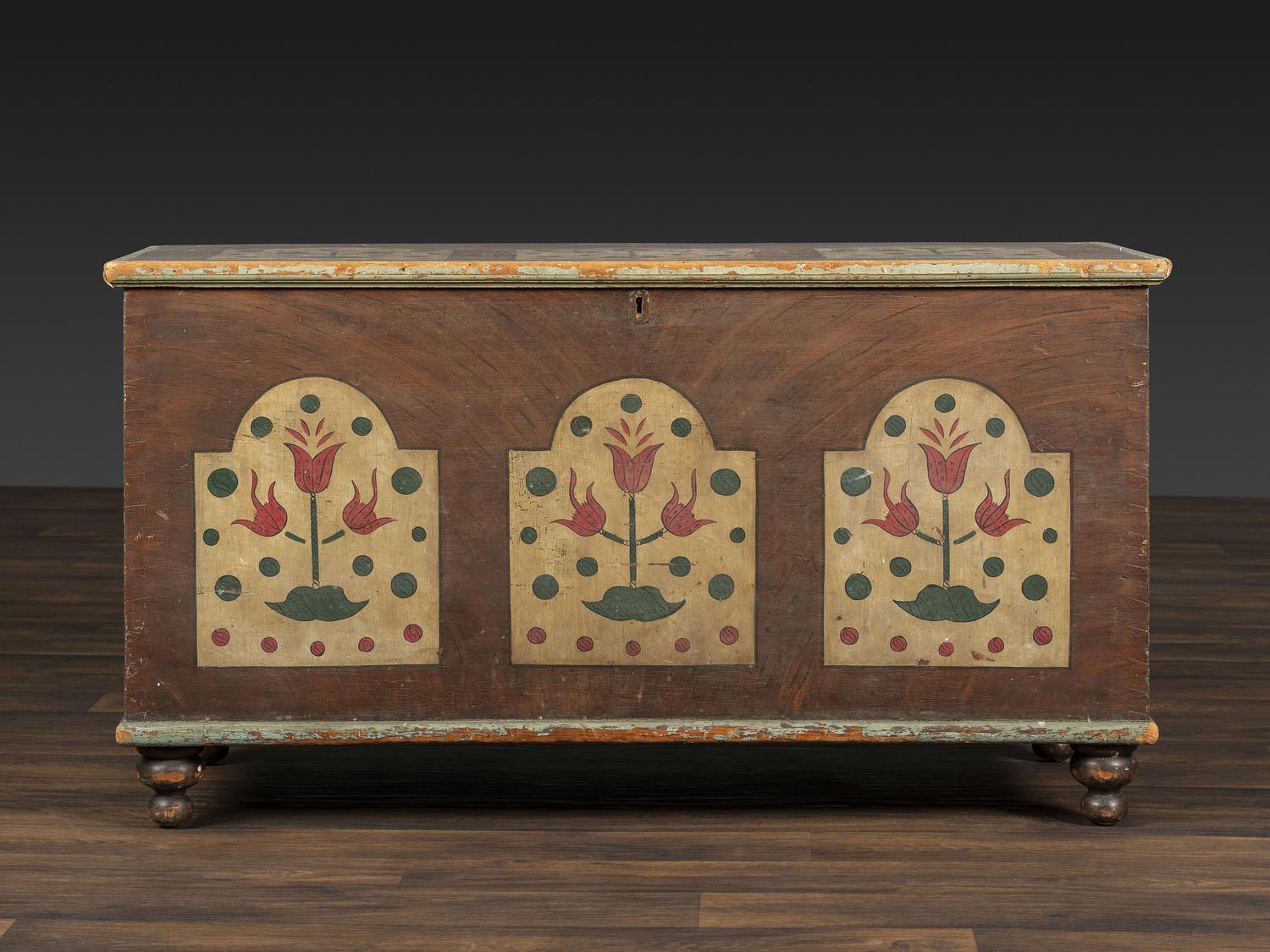 A Country Grain and Floral Painted Pine Painted Blanket Chest