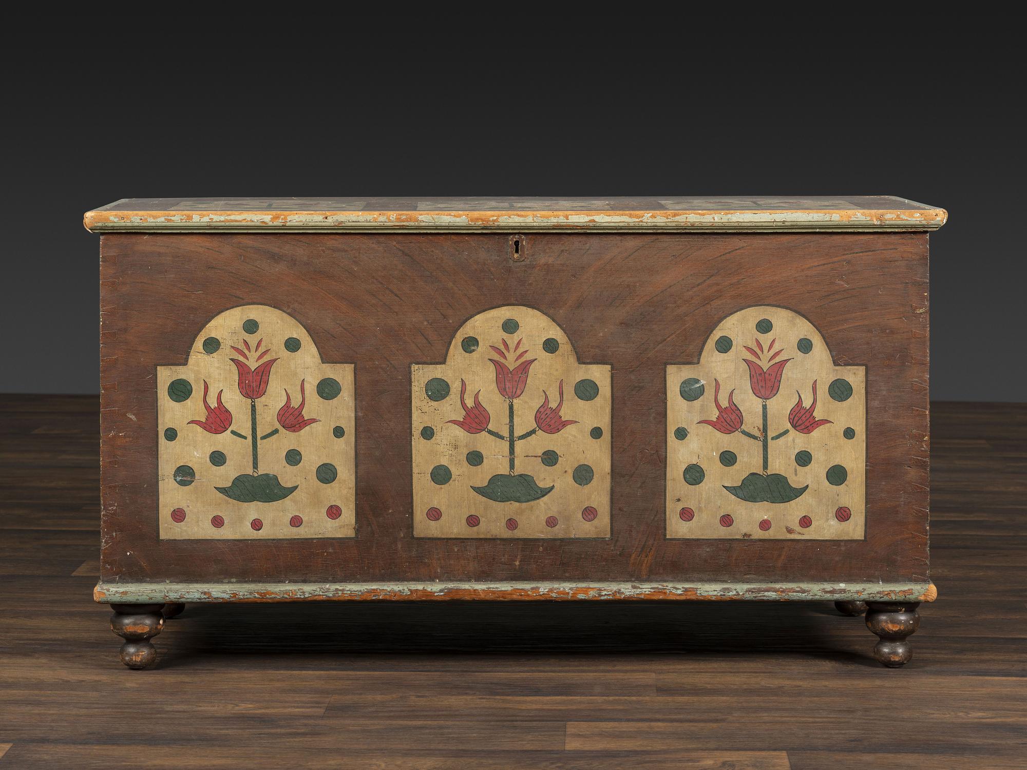 A Country Grain and Floral Painted Pine Painted Blanket Chest