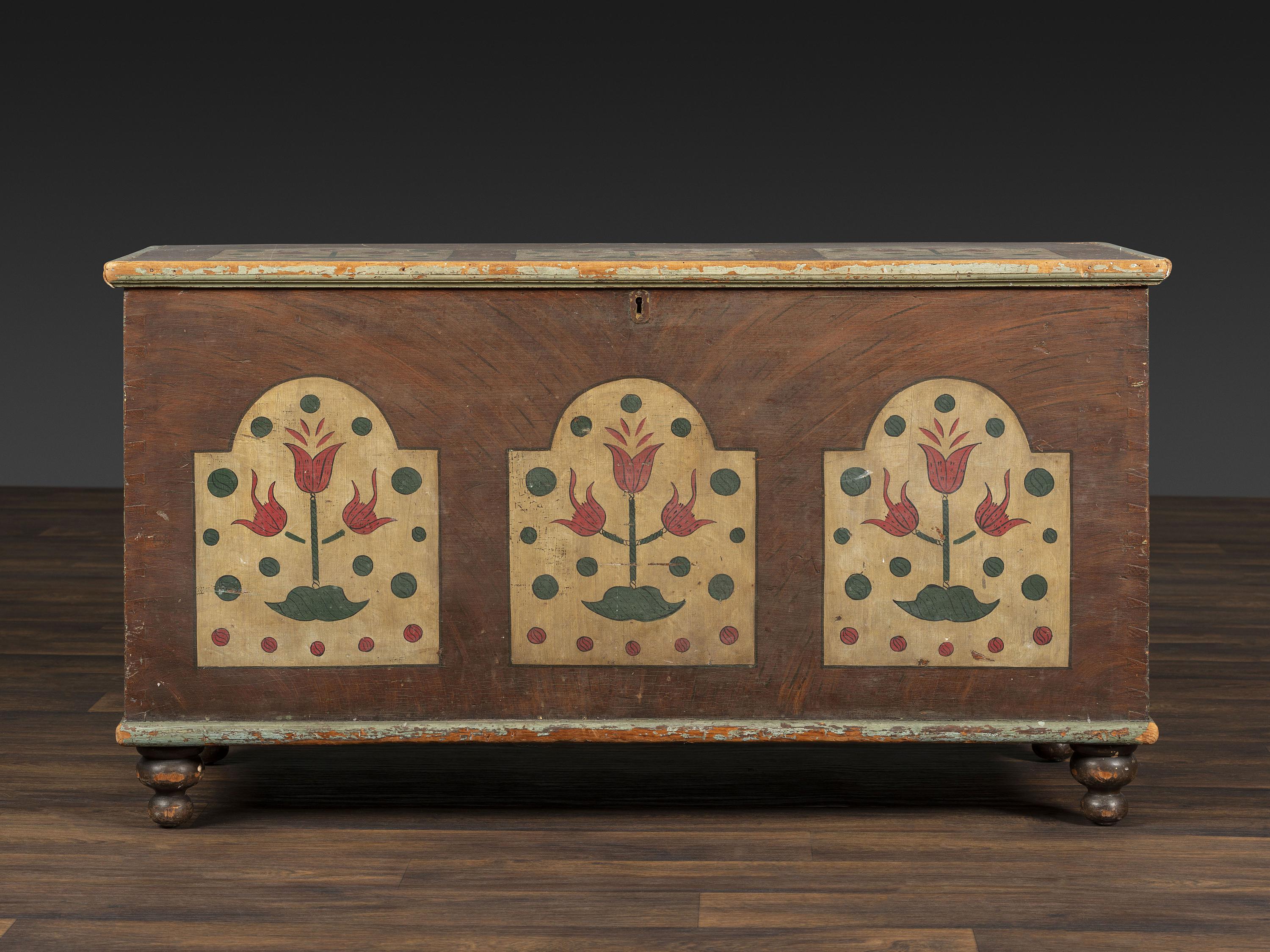 A Country Grain and Floral Painted Pine Painted Blanket Chest