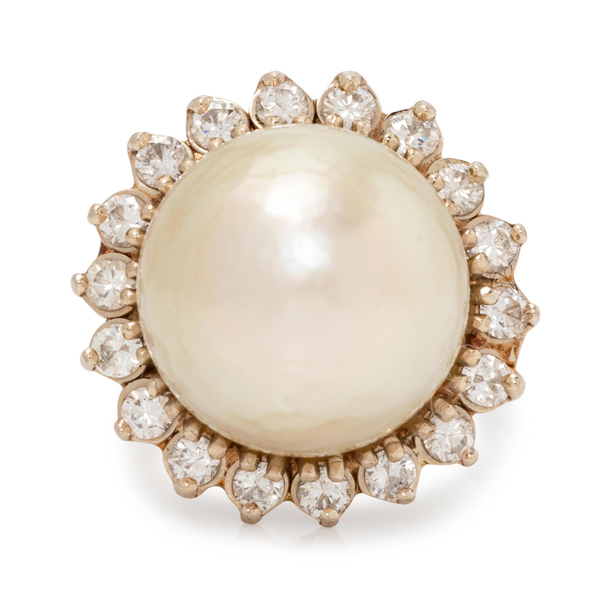 A White Gold, Cultured Pearl and Diamond Ring,