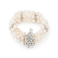 Cultured Pearl, Diamond, and Platinum Bracelet