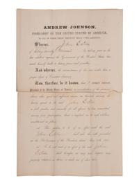 [CIVIL WAR] -- [RECONSTRUCTION] -- JOHNSON, Andrew (1808-1875). A group of three pardons stamp-signed by President Andrew Johnson, two granting amnesty to men associated with Confederate guerillas from Clay County, Missouri.